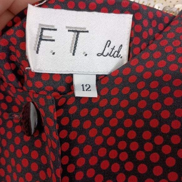 Vintage 80s/90s FTLTD Womens Red Polka Dot Layered Blouson Midi Dress Classic - Picture 9 of 10